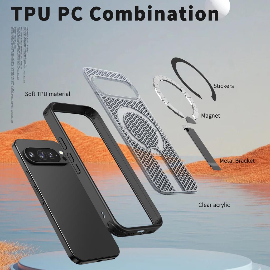 Pour Google Pixel 9a Coque Pixel 10A 10 Pro 9 Pro XL Coque de Téléphone Support Magnétique de Luxe Dissipation de Chaleur Robuste Couverture Résistante Fundas