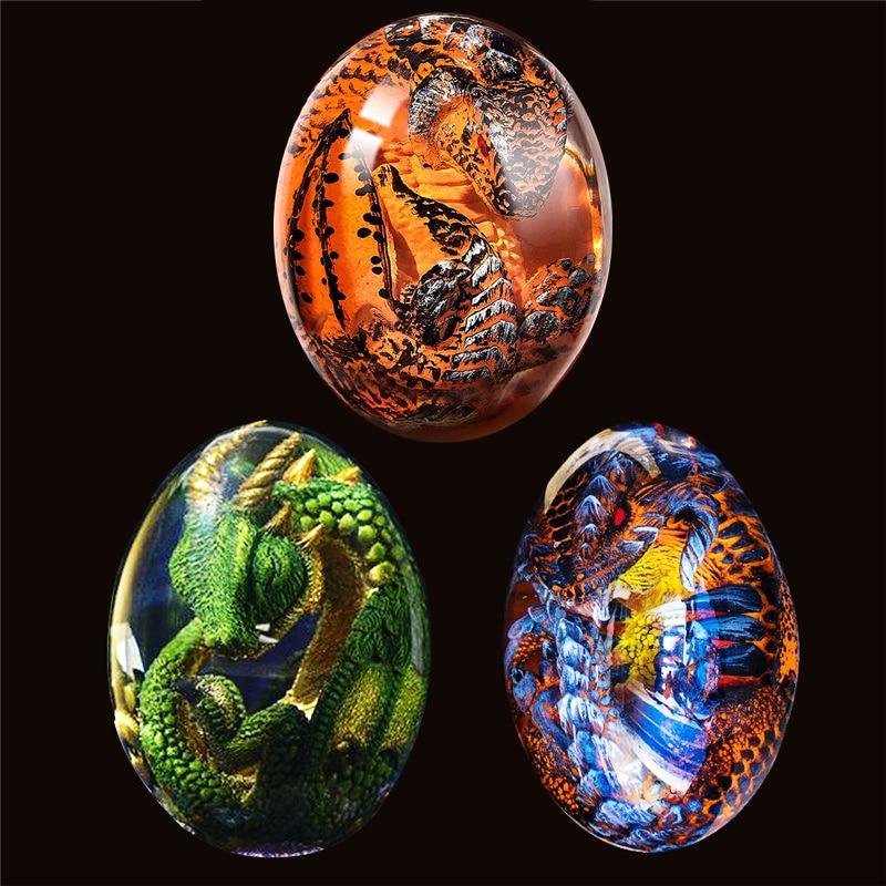 Crystal Transparent Resin Statue Dragon Egg Lava Dinosaur Egg Souvenir Resin Craft Luminous Handmade Dragon Eggs Home Decor Gift Extra 2% Off