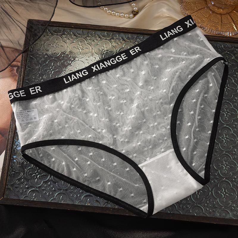 Ladies Spring and Summer New Style of Pokpoint Letter Waist Transparent Mesh Yarn Breathable Waist Triangle Briefs
