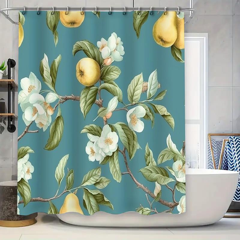 Modern bathroom decor shower curtain with floral fruit pattern for kids' bath area waterproof fabric washable home accessories B