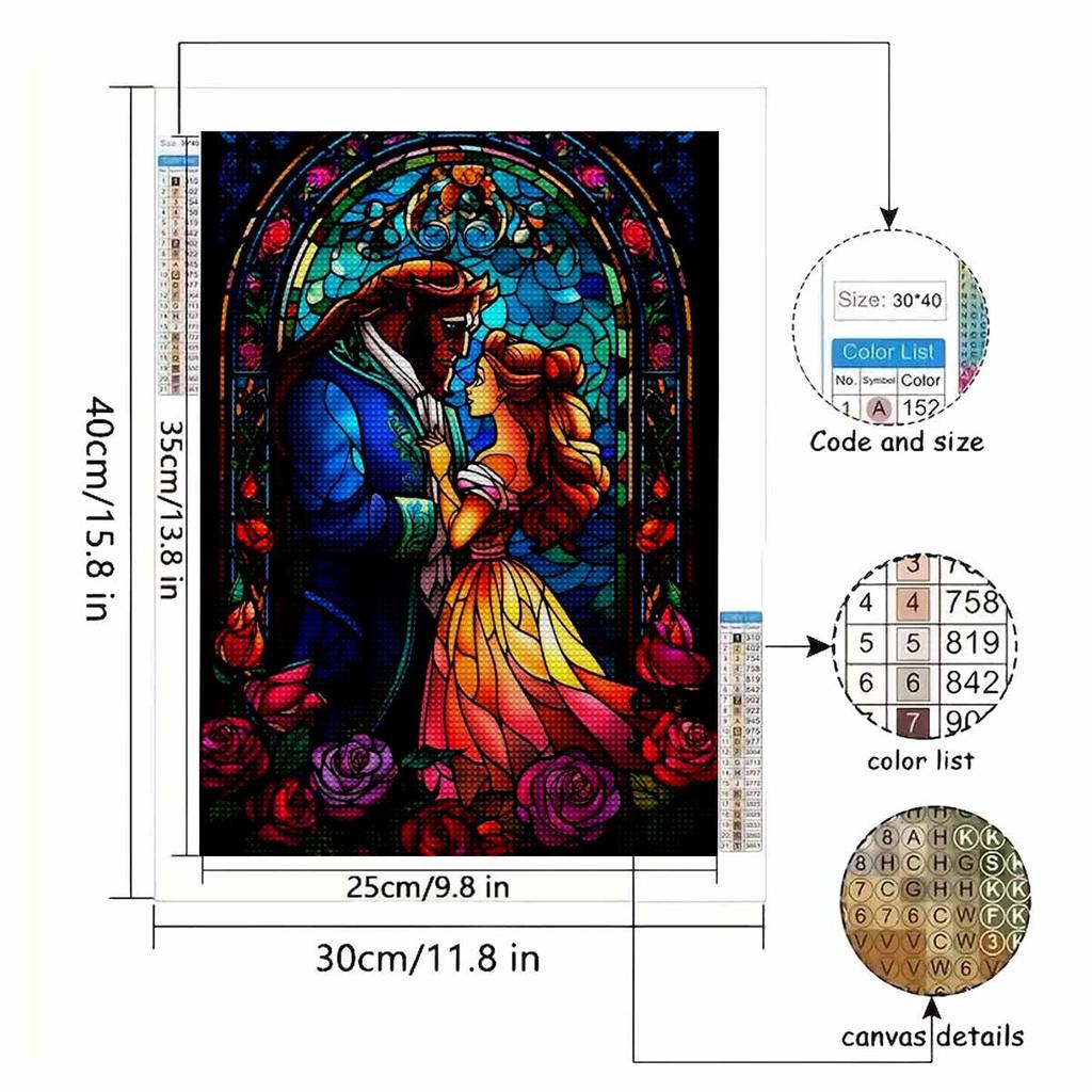 5D-Diamantmalerei-Sets zum Selbermachen für Erwachsene, „Die Schöne und das Biest“ – Komplettes Set mit runden Kristalldiamanten für Anfänger zur Wanddekoration zu Hause