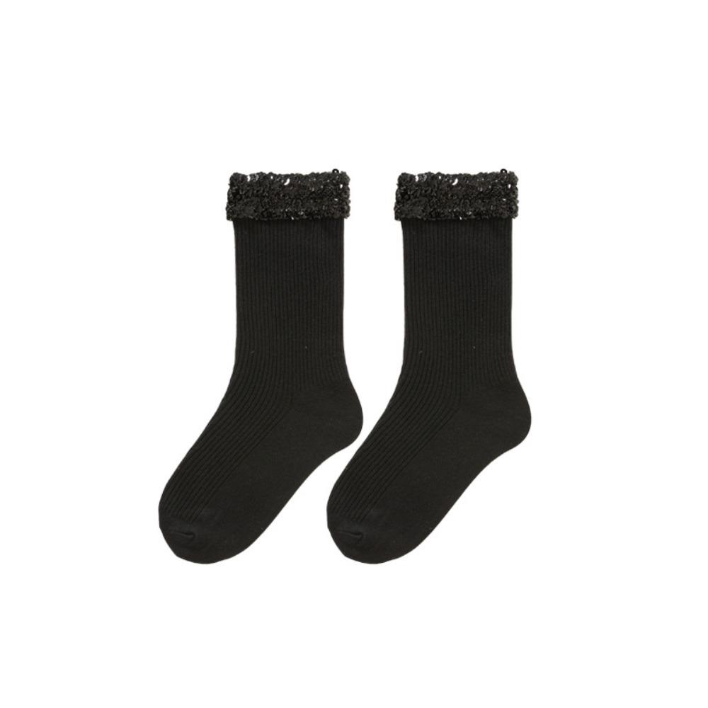 

Shiny Sequin Short Socks Cotton Middle Tube Hosiery Soft Girls Glitter Socks Elastic чёрный