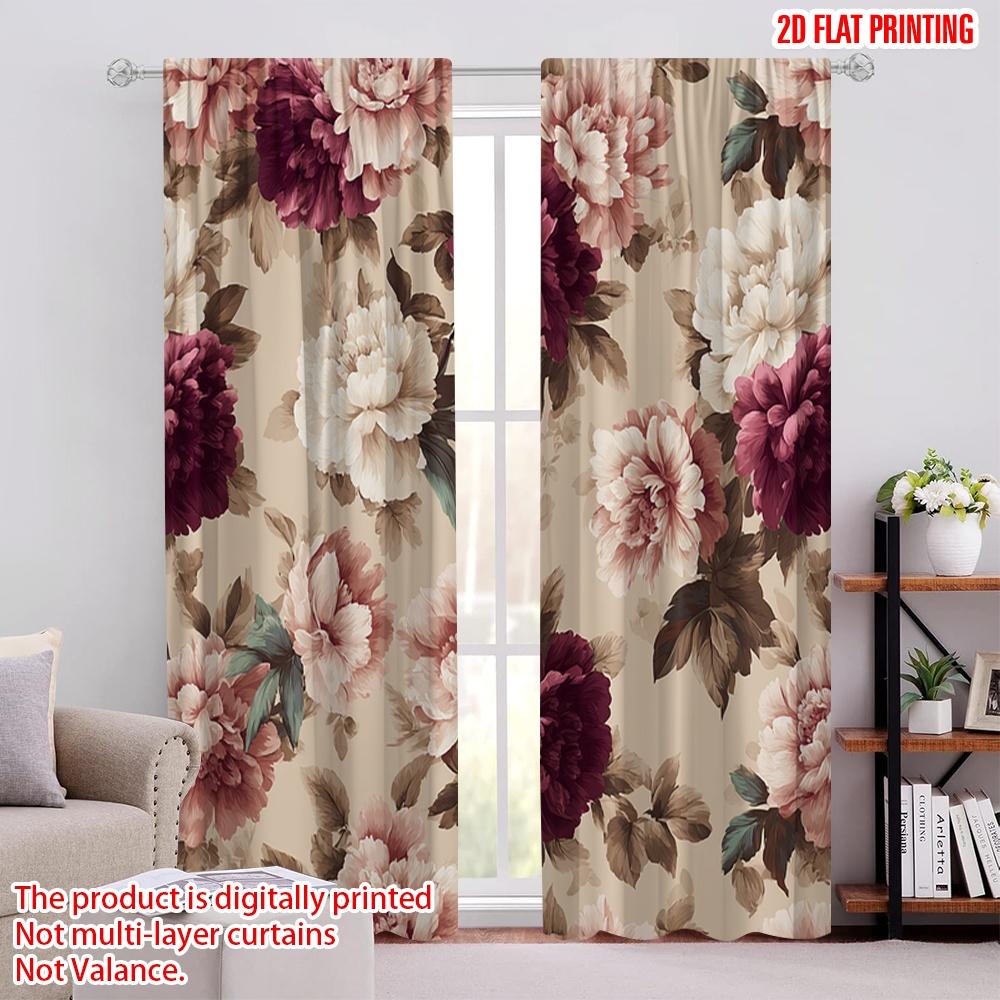 2pcs,2D plane printing Curtains Roller Blinds Floral Elegance Durable 100% Polyester Fabric (without rod) Decorations Inside