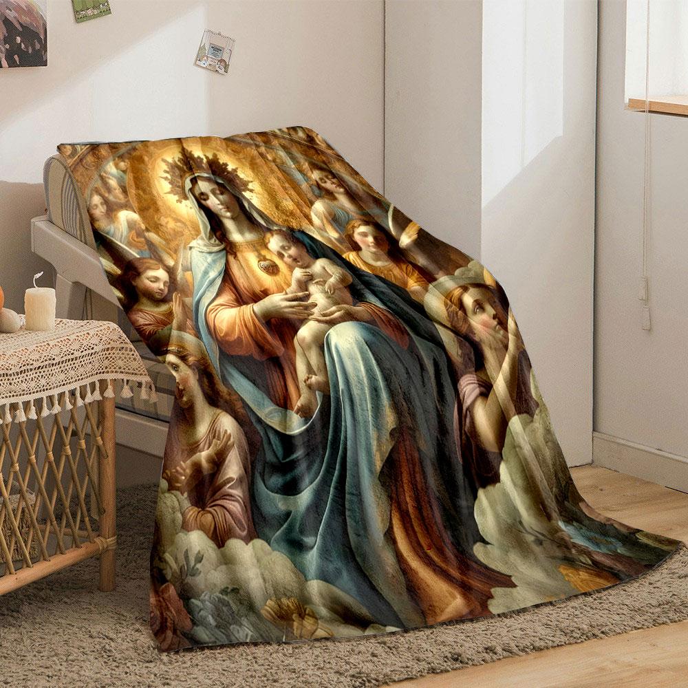 Virgin Mary Baby Angels Printed Blanket  Printed Blanket for Living Room Bed Couch lunch break Soft Cozy Blanket for Friend's festival Gift