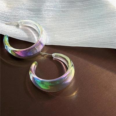 Vintage Irregular Wide C-Shaped Earrings, Women'S Fashionable Circular Pendant, Party Sparkling Jewelry Earrings