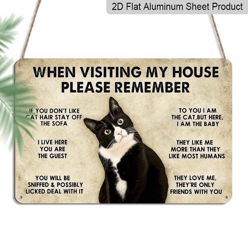 

2D Flat 1pc Cat House Rules Funny Sign Decorative Sign & Plague - Aluminum Wall Decor - 11.8*7.9in | Perfect for Home & Yard Decor, Ideal Gift for 20*30cm