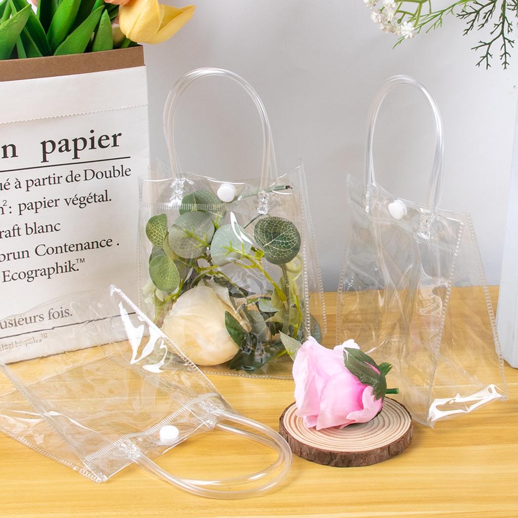 10pcs Clear Plastic Gift Bags with Handle Clear Goodie Bag for Christmas Wedding Birthday Baby Shower Party Favors Gift Tote Bag
