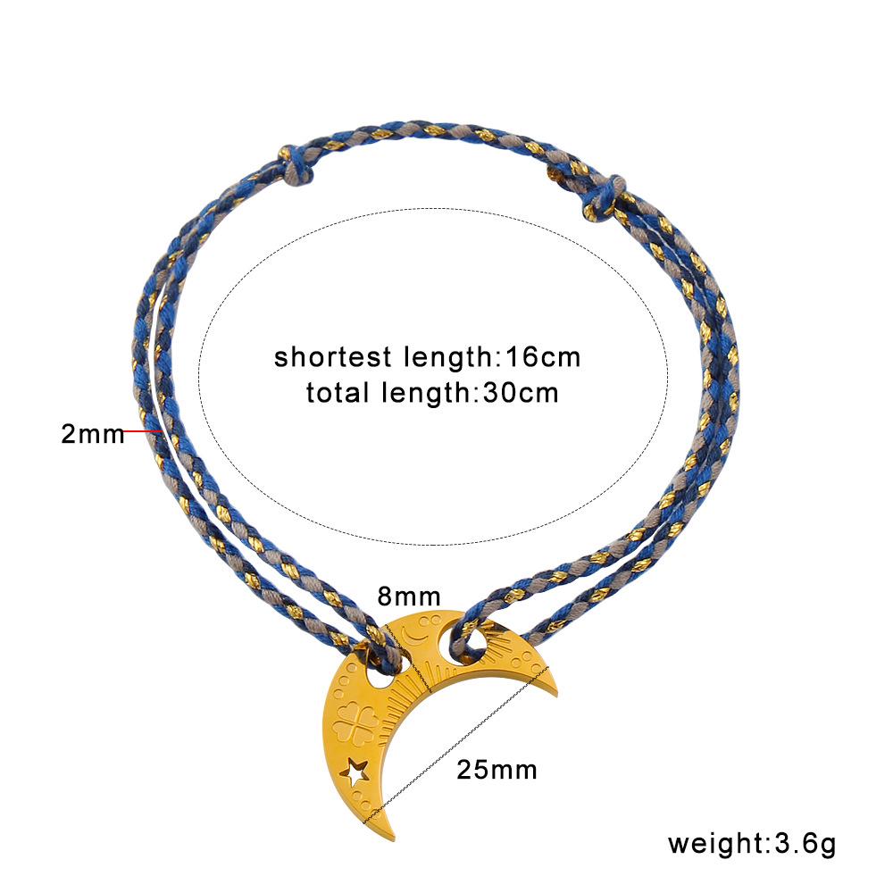 European Retro 18K Stainless Steel Bracelet with Moon, Heart & Four-Leaf Clover