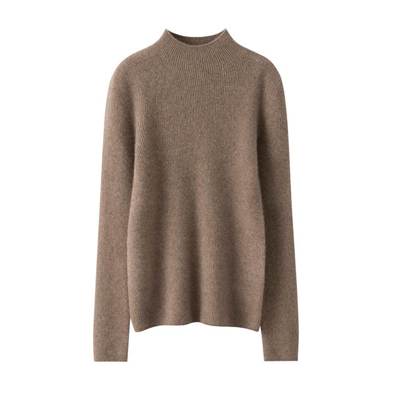 Cashmere Sweater for Women with Half Turtleneck Autumn and Winter Pull Strips Slim Fit Knitted Base Cashmere Solid Color Sweater