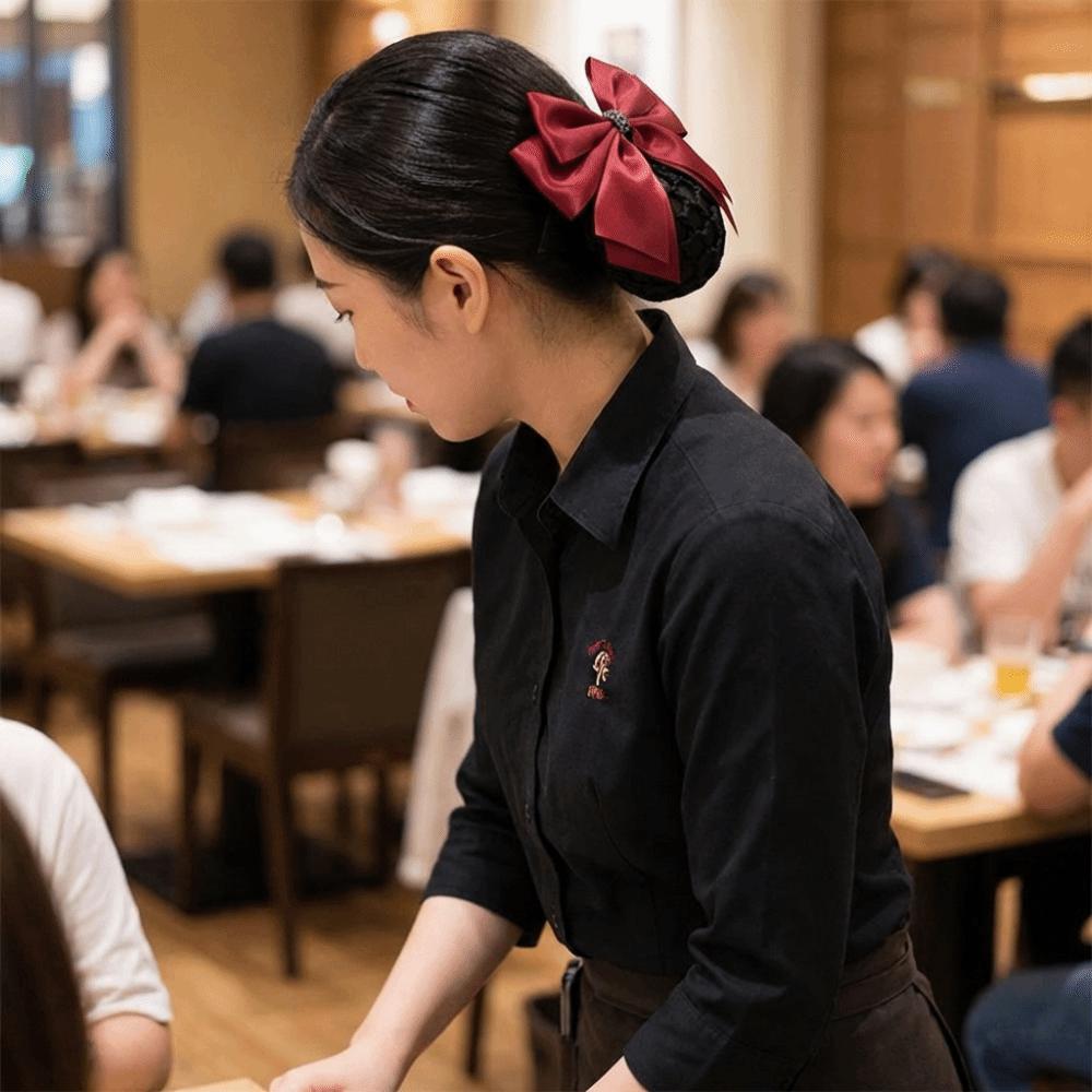 Elegant Bowknot Net Bun Hair Cover Multiple Colors Net Bun Snood Spring Clip  Vocational Work