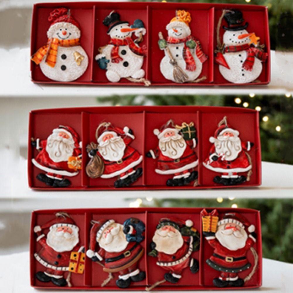 Cartoon Christmas Hanging Ornaments Resin DIY Craft Santa Claus Figurine Handmade Snowman Pendant Christmas Tree Decor