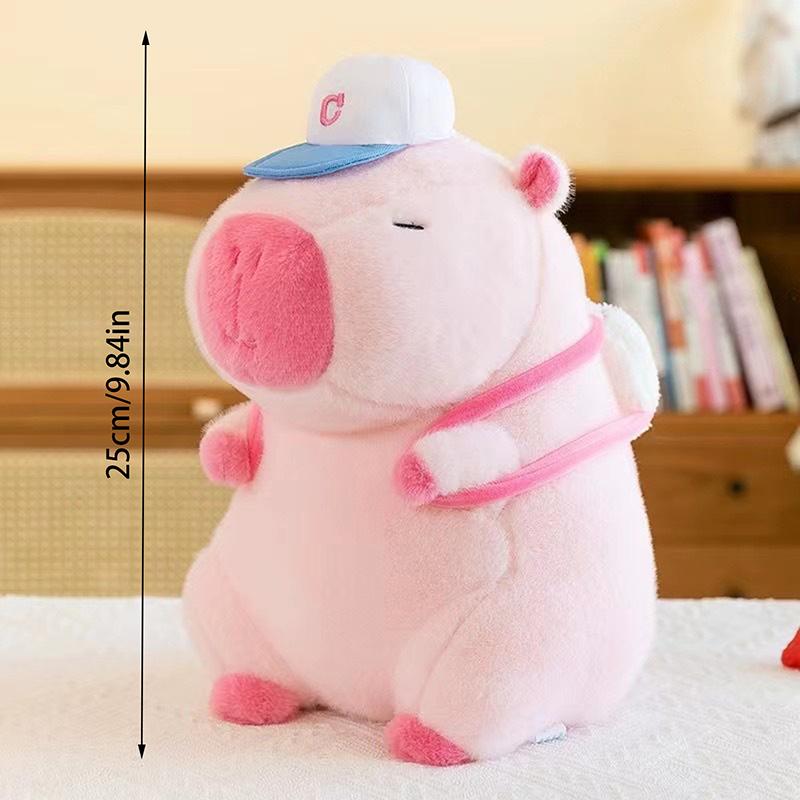 25Cm Cute Fluffy Pink Capybara Plush Toys Kawaii Baseball Backpack Stuffed Dolls Animals Kids Birthday Gift Home Decor