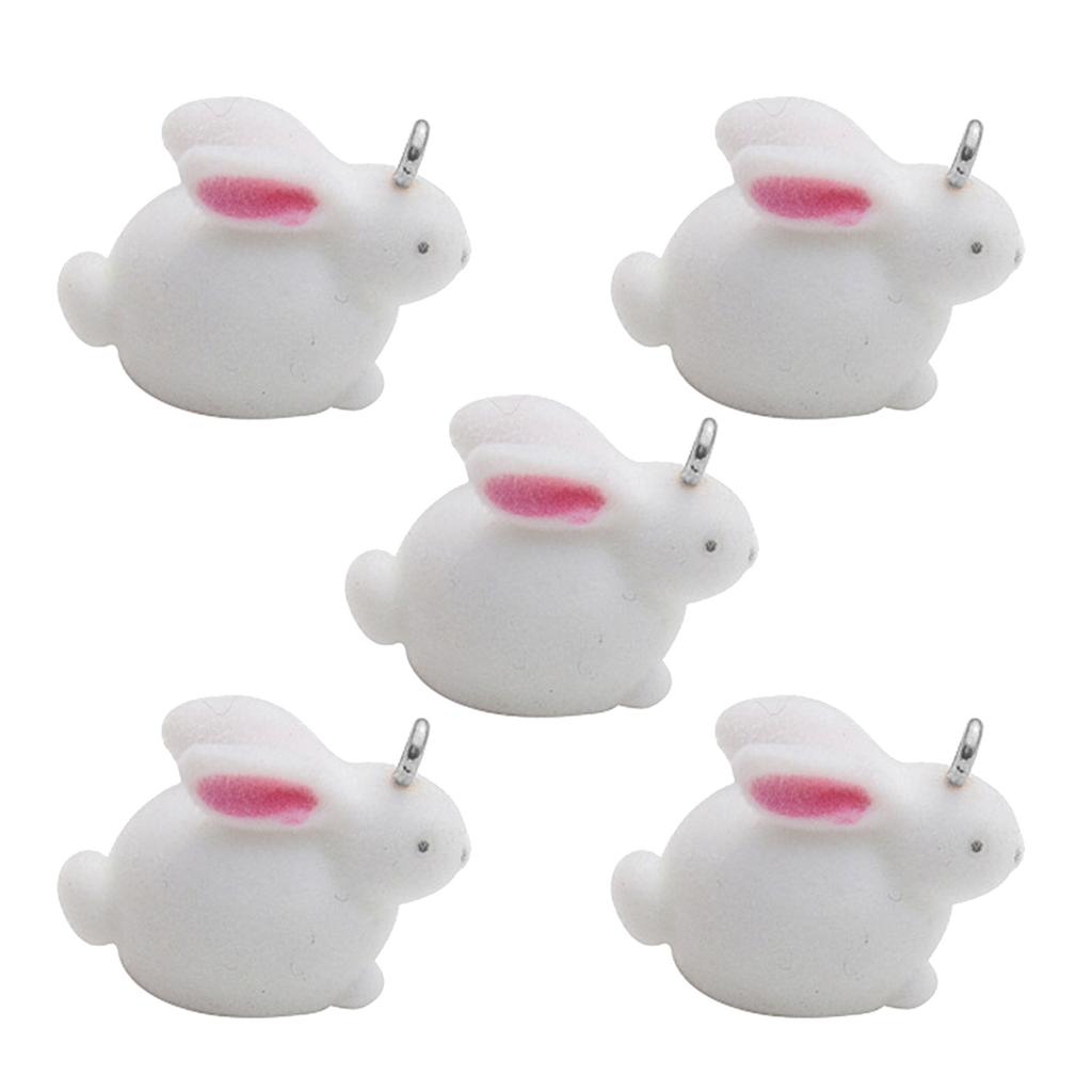 Pack of 5 Cute Rabbit Jewelry Charm Flocking Cartoon Rabbit Pendant Adorable Jewelry Findings for Earrings Keychains