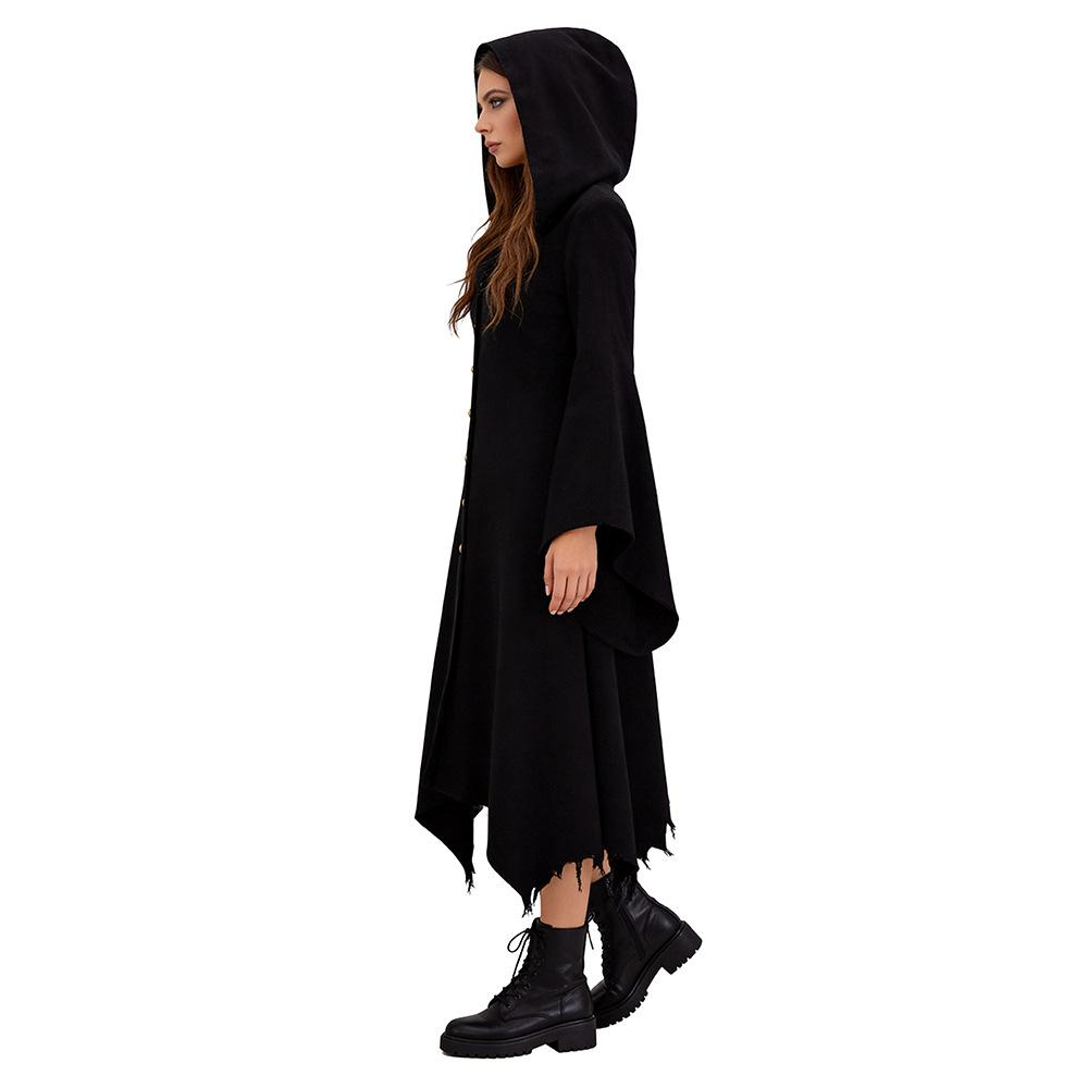 Gothic Vampire Dress for Women Halloween Cosplay Costume Vintage Hooded Renaissance Long Dress
