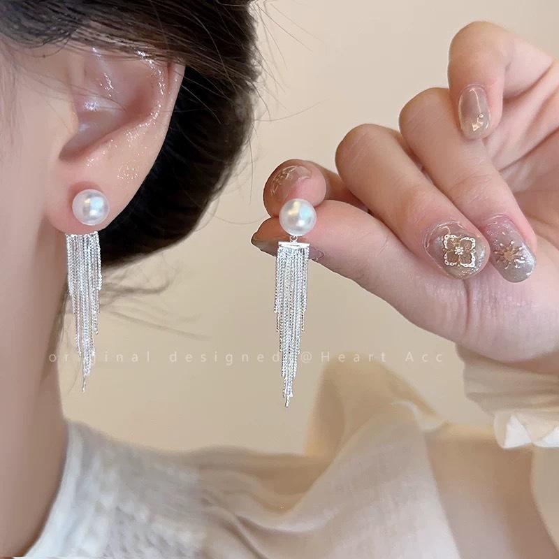 Square & Round Pearl Tassel Earrings for Women - Elegant, Versatile, Niche Design, Exquisite Accessory
