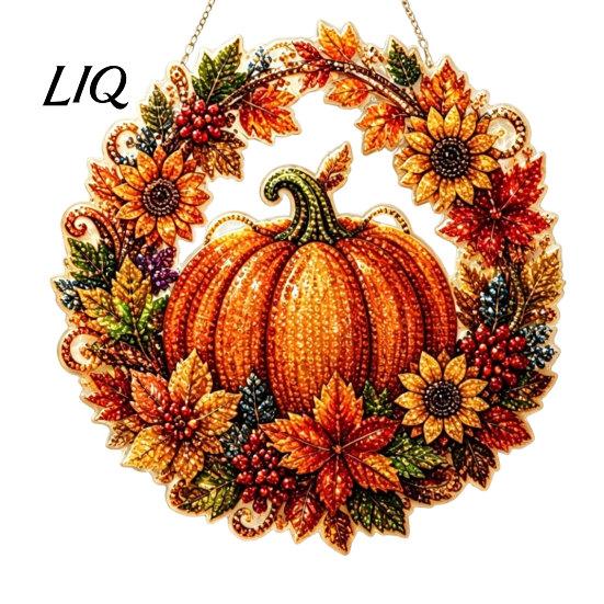 Weihnachtsbaumschmuck Herbstkürbis Sonnenblumenkranz Hängende Dekoration, Acryl Handbemalt Elegantes Feiertagsfensterornament, Thanksgiving Halloween