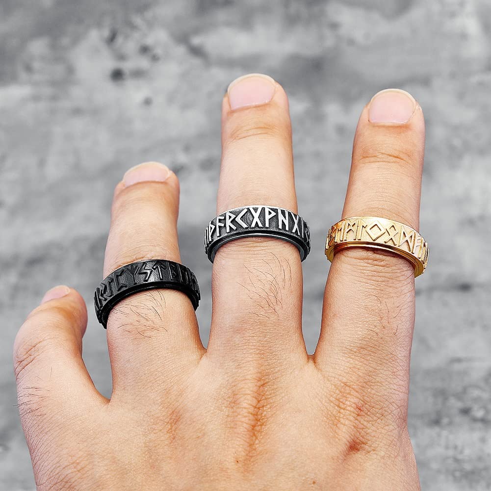 Vintage Viking Rune Rings For Men Women Stainless Steel Rotatable Fidget Spinner Ring Retro Amulet Jewelry