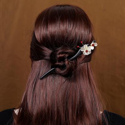 Handmade Retro Ebony Ancient Hanfu Walking Tassel Hairpin Jewelry Disc Hair Simple Flower Hairpin Headdress Women