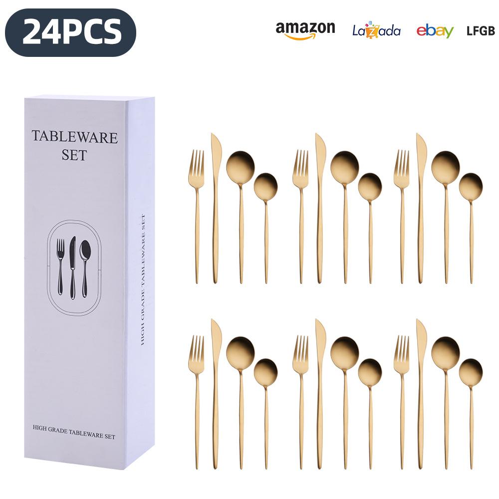 25 Years of New Stainless Steel Tableware Set, Tableware Portuguese Knives, Forks and Spoons 24-piece Gift Box Set