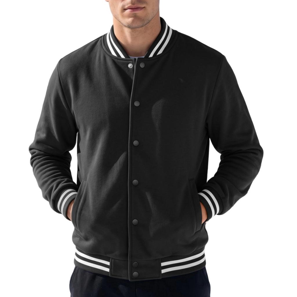 Men's Striped Color-Block Zip-up Baseball Jacket with Collar