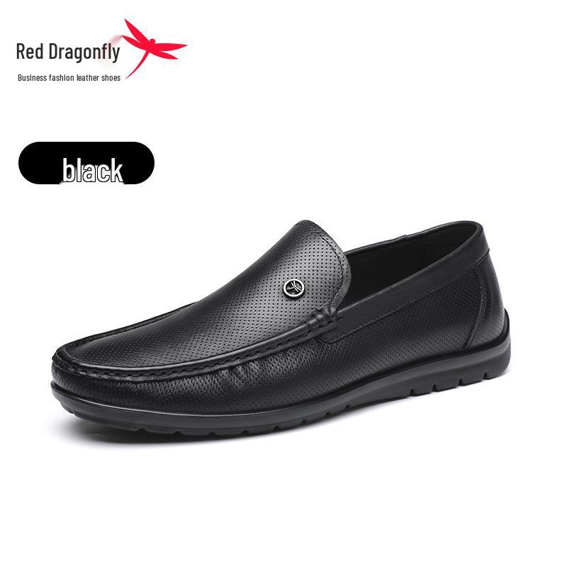 Red Dragonfly 2024 Spring Men s Slip-On Genuine Leather Loafers: Soft Sole, Breathable, Casual Shoes 42