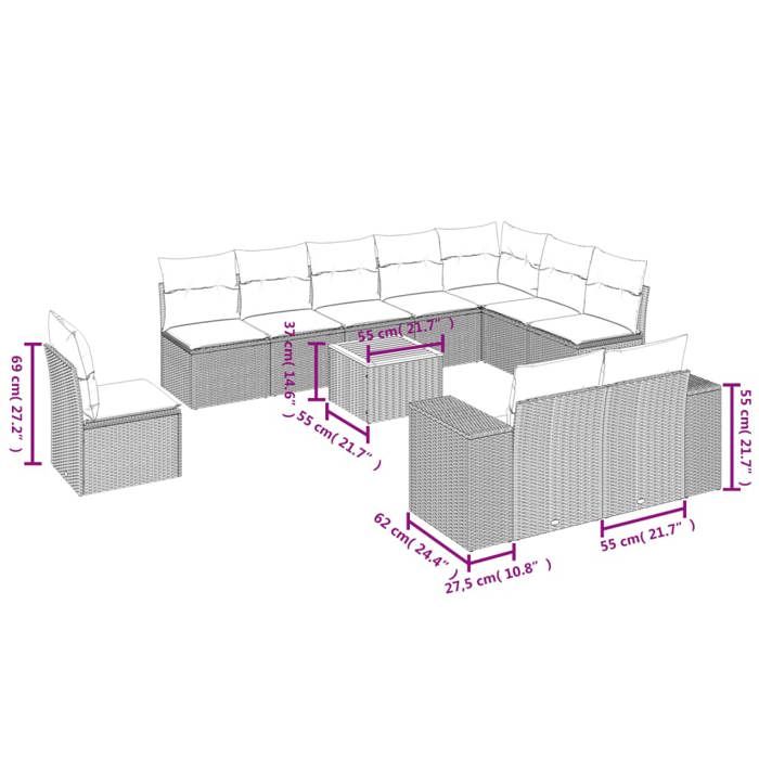 VidaXL Garden Lounge Set with Cushions 11 Pcs, Patio Sofas, Furniture Set, Outdoor Terrace Furniture, Black 3257827