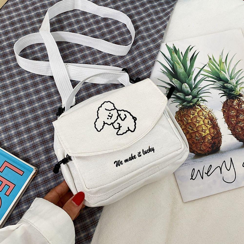 Large Capacity Shoulder Bag Cute Harajuku Style Canvas Underarm Bag Cartoon Handbag Crossbody Bag Women Girls