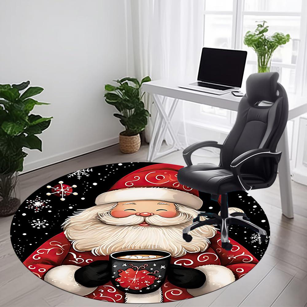 1PC Christmas Santa Office Round Area Rug, Mat Suitable For Office, Under Office Chairs Bedroom Living Room Home Decor, Room Deco
