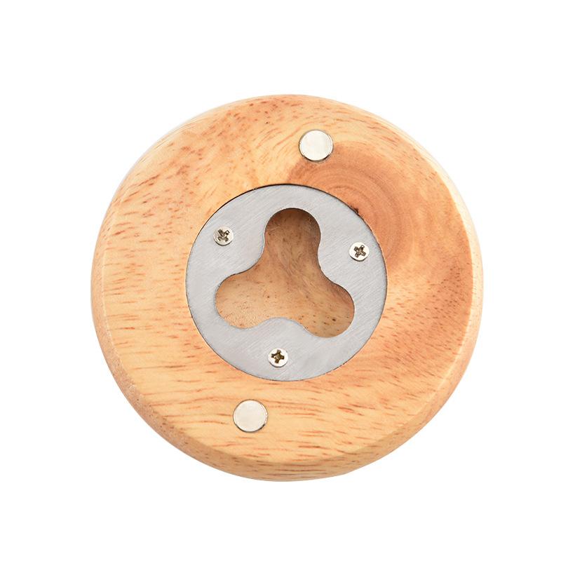 

7cm Round Oak Wood Beer Bottle Opener Kitchen Stainless with Magnetic Fridge Magnet Personalised for Promotion Wedding Gift чорний