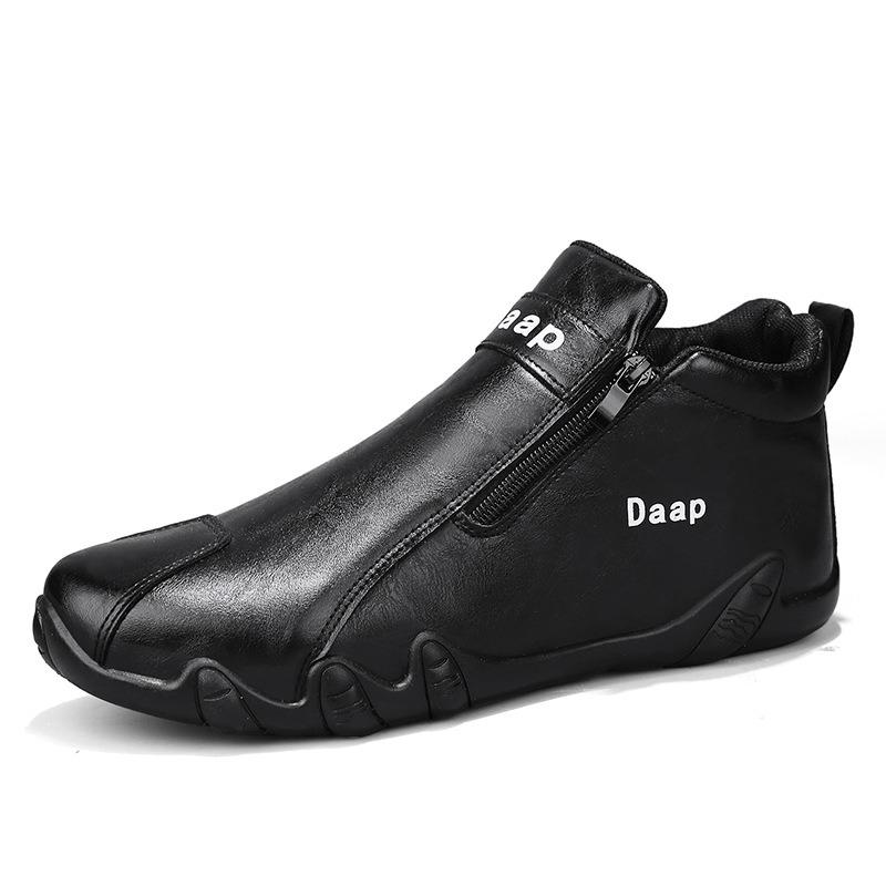 Autumn new leather flat-bottomed comfortable casual shoes men's versatile waterproof trend men's shoes simple high-top Martin boots