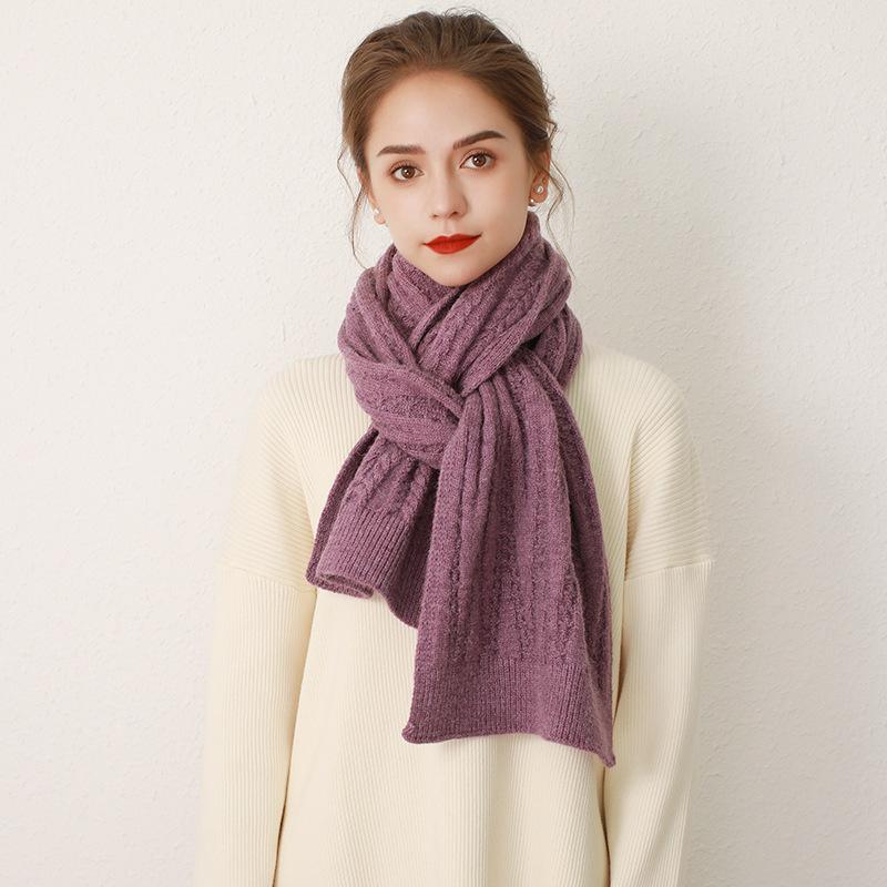 Autumn and winter imitation cashmere solid color knitted scarf for women, thickened warm wool scarf for women, minimalist style scarf for women