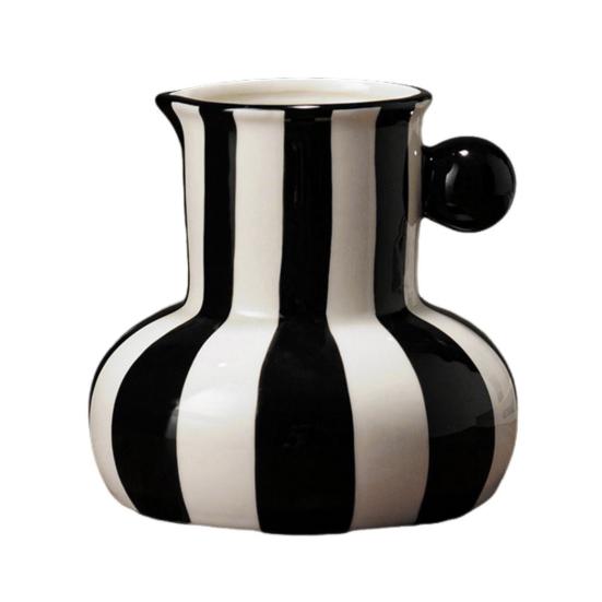 Colorful Striped Vase Ceramic Vase with Handle Desktop Decorative Vase for Flower Arrangement Living Room Bedroom Decor