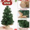 6pcs Mini Christmas Tree with Burlap Base 20cm Tree Tabletop Decor Holiday Party Shop Window Display Festive Season Decoration