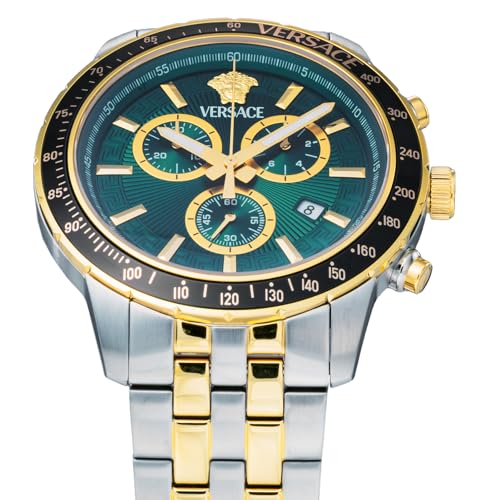 Versace Men's Sport Chrono Watch VEZCA0524, Quartz Movement, Water Resistant, Sapphire Crystal, Green Dial, Stainless Steel [Parallel Import]