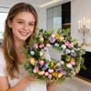Easter Decor Wreath - Artificial Foliage, Blooms & Egg Accents | Festive Door/Wall/Porch Ornament For Home & Easter Parties | Reusable Spring Holid