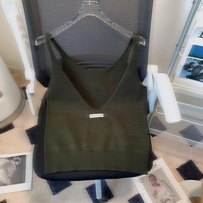 

Двухцветный вязаный жилет без рукавов свободного кроя с открытой спиной для весны и лета Green L