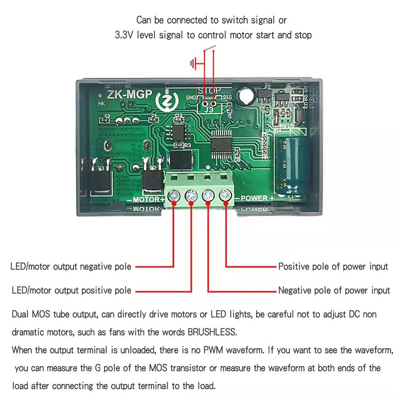 ZK-MGP Adjustable Speed PWM DC Motor Controller 5-30v 12A 360W 6V 12V 24V Slow Start Slow Stop Module