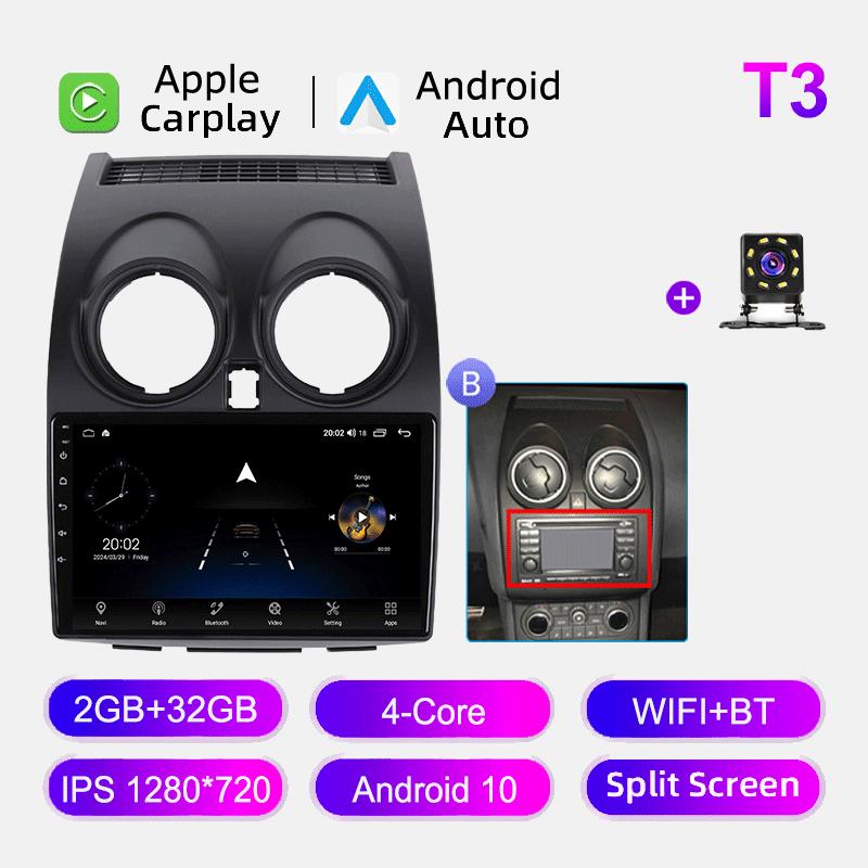 

Автомобильное радио Android Auto Carplay для Nissan Qashqai J10 2007-2013, мультимедийный проигрыватель, головное устройство, стерео, GPS-навигация, BT WIFI 2+32 ГБ 2+32GB,B