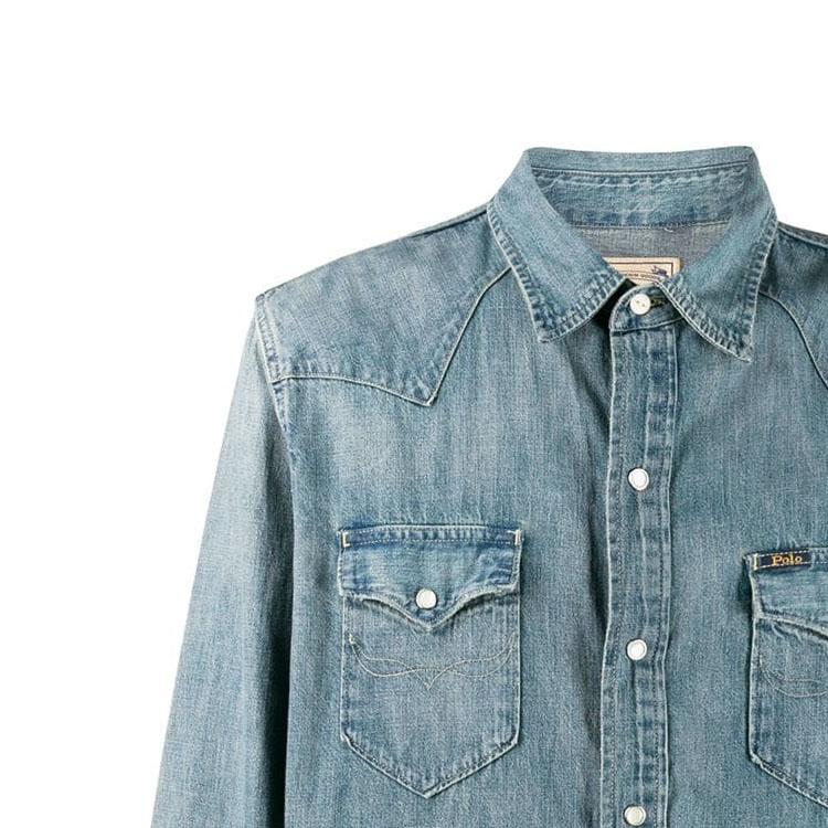 Polo Ralph Lauren Ss22 Solid Color Single-Breasted Denim Long Sleeve Shirt Men shirts Blue 710703936-001