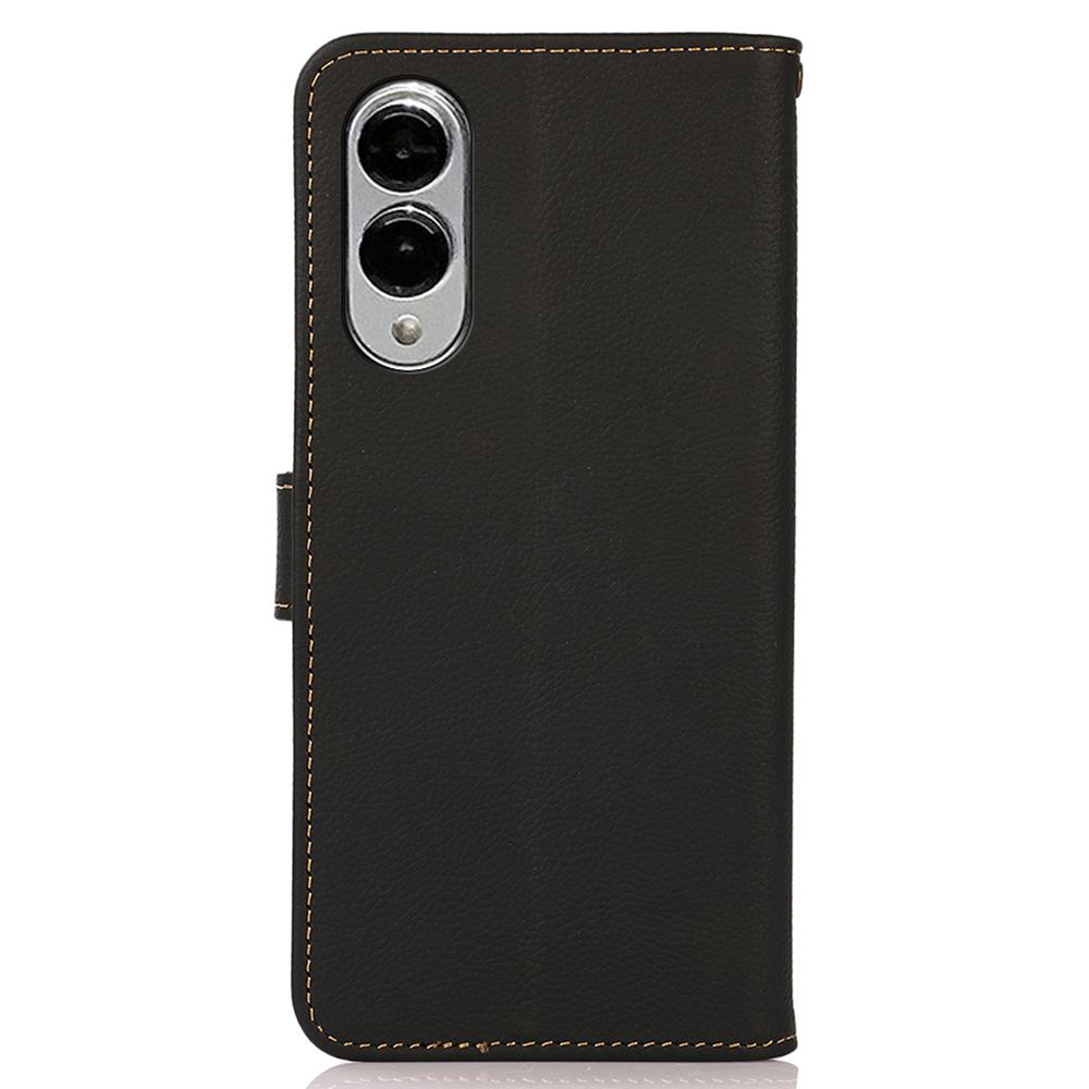 KHAZNEH for Samsung Galaxy S25 Edge Case Genuine Cow Leather RFID Blocking Wallet Phone Cover