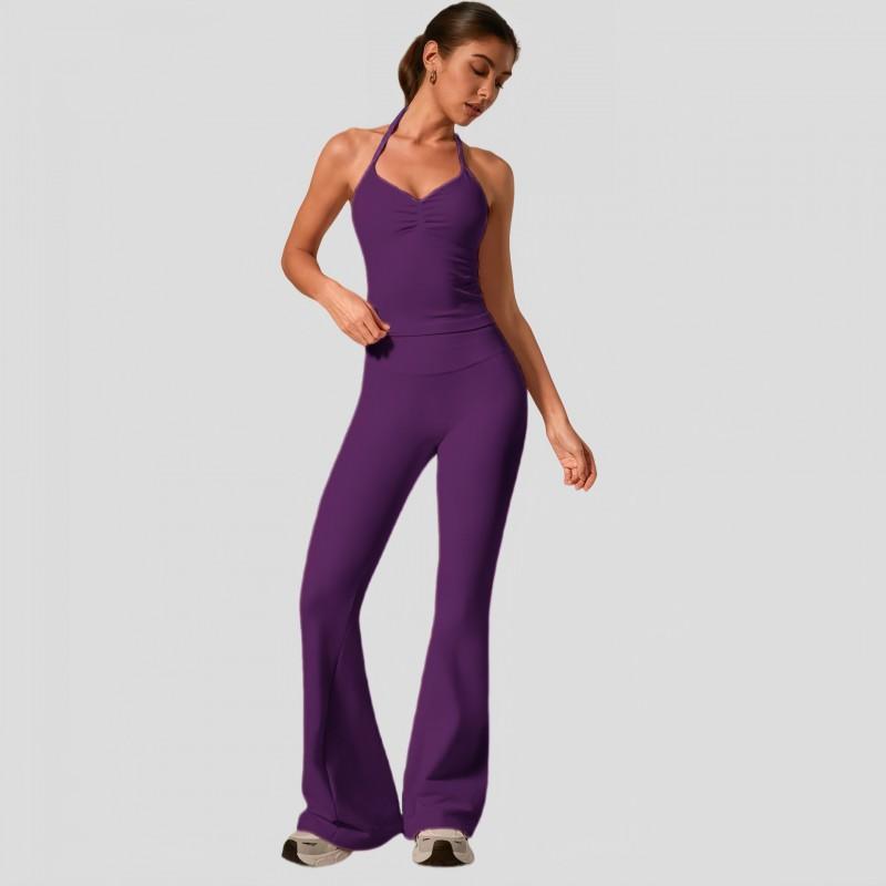 Womens High-Waisted Flared Leggings With Built-in Bra Top Set Yoga Activewear Gym Running Dance