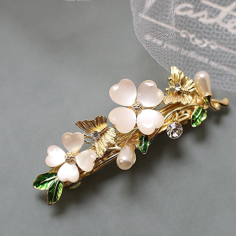 Elegant Floral Hair Barrette, French Clip Spring Hair Claw,  Accents, Bridal Hair Accessory For Half-Up Hairstyles