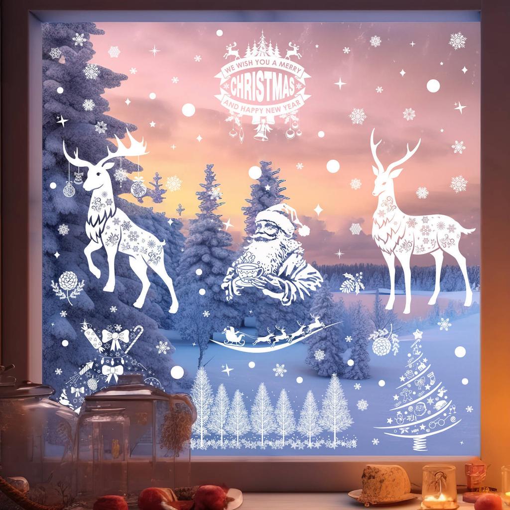 New Christmas electrostatic window sticker white Christmas tree hanging ball Christmas snowflake Christmas party decoration