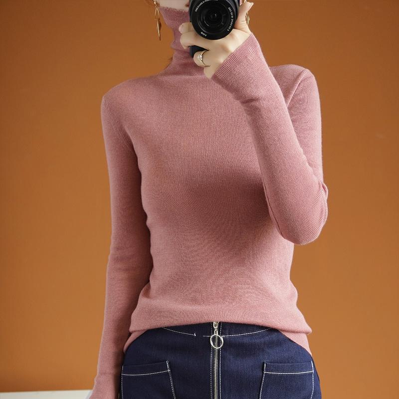 Women's Slim Fit High Neck Wool Sweater - Knitted, Autumn/Winter Collection