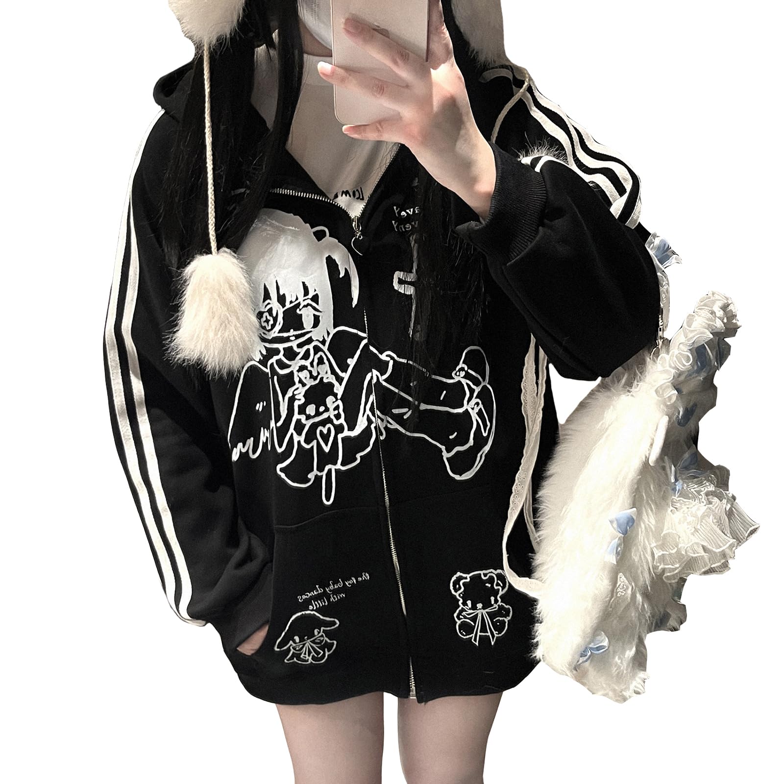 

Худи Jundakara в болезненно-милой расцветке и милым длинным рукавом субкультуры, идеально подходящее для женской толстовки на молнии с принтом. Фуфайка. Стиль, Y2K, Сибуя,