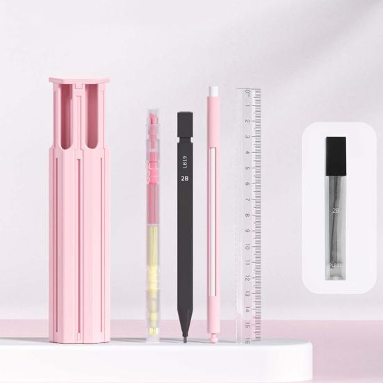 Pen Case Hexagonal Portable Pencils Gel Pens Box Easy Access Lid Card Slots Independent Pen Holder School Supplies