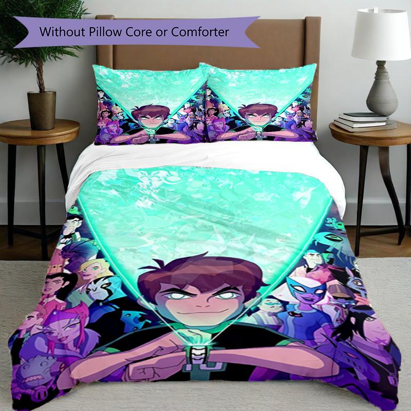 3-teiliges Bettbezug-Set (1 * Bettbezug + 2 * Kissenbezug, ohne Kern), Ben 10 Cartoon-Aufdruck Bettwäsche-Set, Schlafzimmer-Dekoration, Ganzjahres, Geburtstagsgeschenk