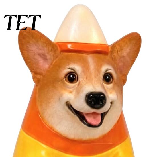 Halloween Window Display Lighted Dog Statue Ornament for Outdoor Yard Decor, Waterproof Puppy Sculpture Festive Lawn Decorations with Warm Light Porch