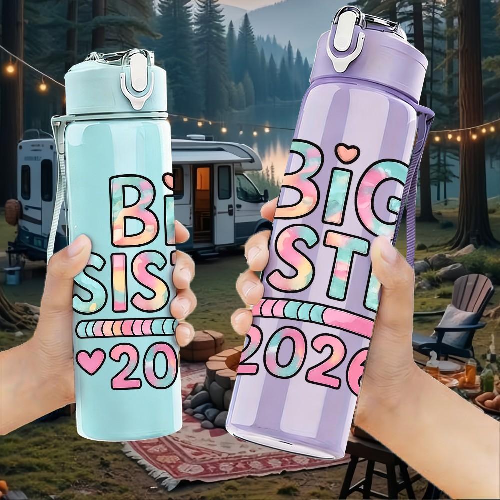 1PC Big Sister Promoted 2026 Text 750ml Color Plastic Sports Water Bottle Leakproof Flip Straw Lid Suitable for Sports Office Home Use