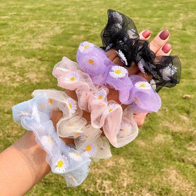 Embroidered Lace Flower Hair Band Women Hair Scrunchies Korean Style Elastic Hair Band Girls Hair Accessories Ponytail Holder